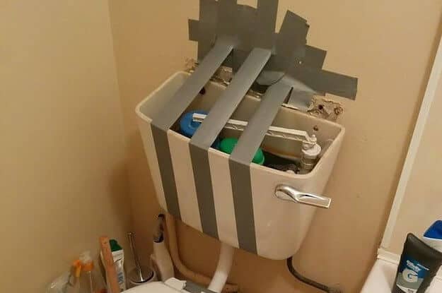 cistern repaired with duct tape